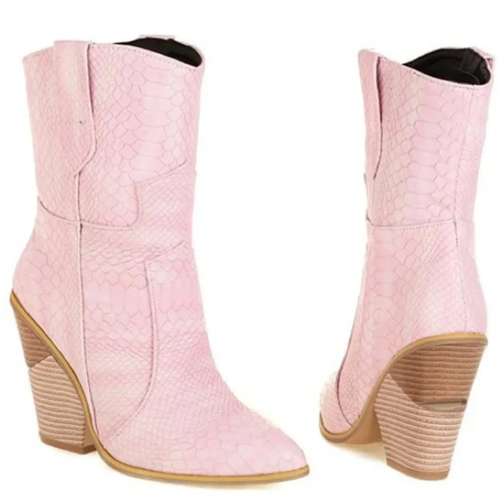 Pink Snakeskin Ankle Boots - Picture 11 of 11